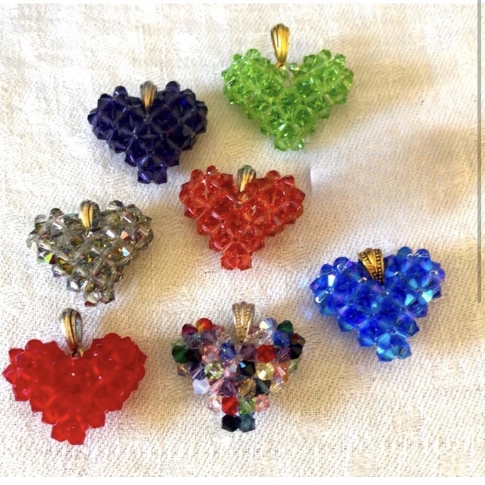 Lot of 7  Seven SWAROVSKI  Crystal Heart pendants charms